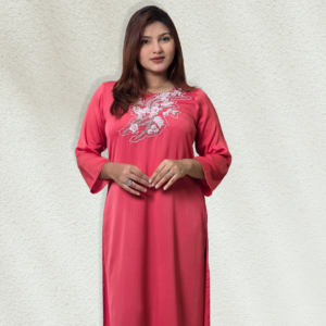 Elegant Crimson Silk Embroidered Kurti