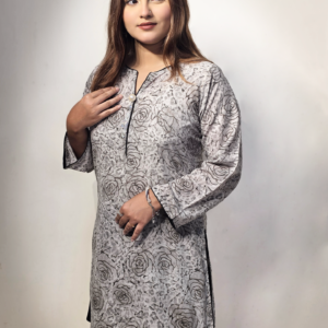 Elegant Rose Print Korean Georgette Kurti (Grey )