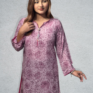 Elegant Rose Print Korean Georgette Kurti (Grey and Rose)