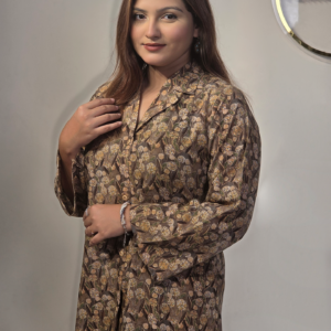 Premium Earthy Brown Nature Print Korean Double Georgette Co-ord Set