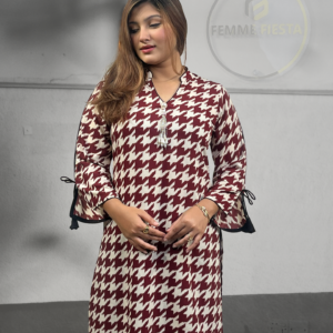 Chic Maroon Houndstooth Print Premium Kurti