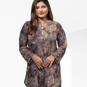 Enchanted Forest Print Korean Georgette Kurti (Vintage Earthy Taupe)