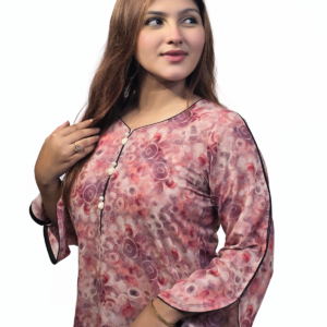 Elegant Floral Digital Printed Shimmer Kurti (Pink and Light Lavender)